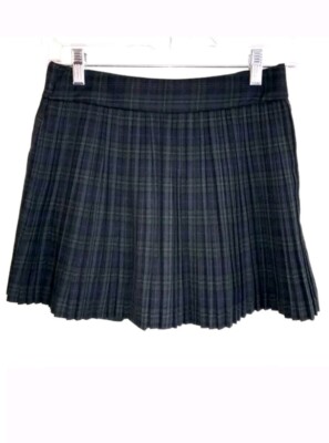 Zara S Plaid Pleated Mini Skort Skirt Shorts in Check Green