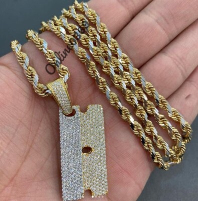 Men's Dog Tag Charm Pendant With Rope Chain 1ct VVS Natural Moissanite Free Stud