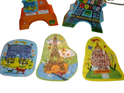 2008 VILAC 3x25 75 Piece Wooden Paris Eiffel Tower Jigsaw Puzzles Age 3+