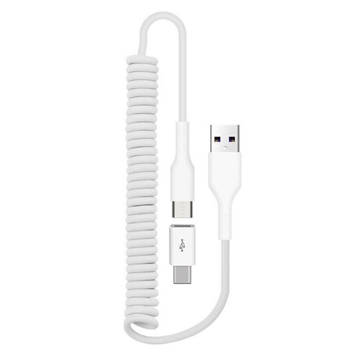 Zwinięty kabel USB Kabel ładujący Przewód zasilający Synchronizacja biały do telefonów komórkowych - Zdjęcie 1 z 6