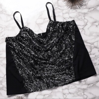 MANER Women's Sequin Party Tank Top – Glitter Strappy Cami With Adjustable Elastic, Sparkle Tops For Evening Events