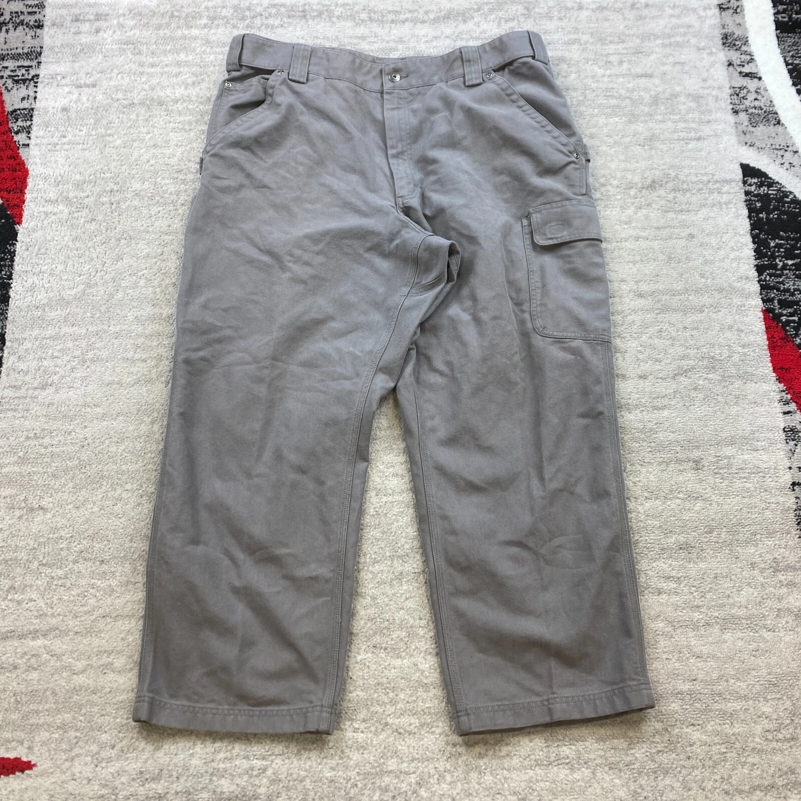 Duluth Trading Cargo Carpenter Canvas Pants 44 Gray Hiker Worker Outdoors 44x30