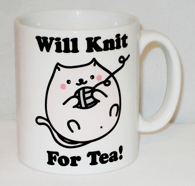 Will Knit For Tea Becher personalisierbar tolles Stricken Häkeln Oma Nan Ma Geschenk