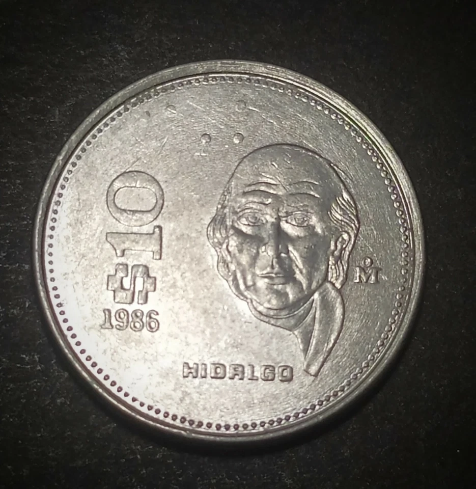 Die Break in Obv и Rev в Мексике 1986 $10 песо Идальго монета из нержавеющей стали - Изображение 2 из 4