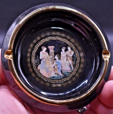 Vintage Hand Made in Greece in 24 K Gold Ceramic Ashtray Greek 3.5"