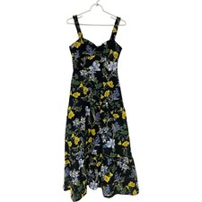 Zara Womens Midi Dress XS Multi Floral Eyelet Cotton Sweetheart Sleeveless NWOT