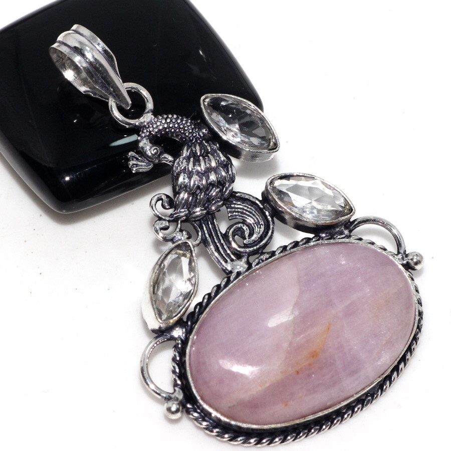 Lepidolite Crystal Topaz 925 Silver Plated Peacock Gemstone Pendant 2.3