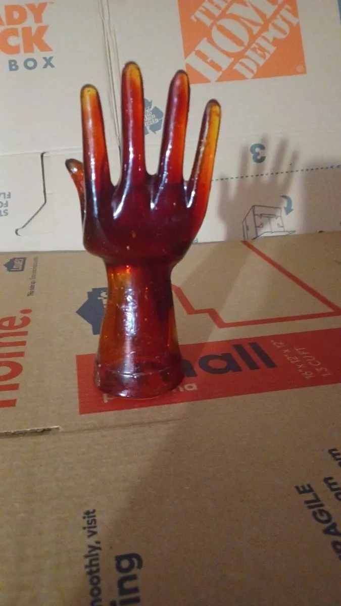 Vintage RED AMBER Glass Hand Ring Holder Display Stand eBay