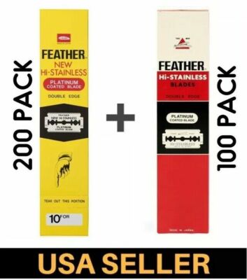 300 combo Feather Hi-Stainless Platinum Double Edge Safety Razor Shaving Blades 