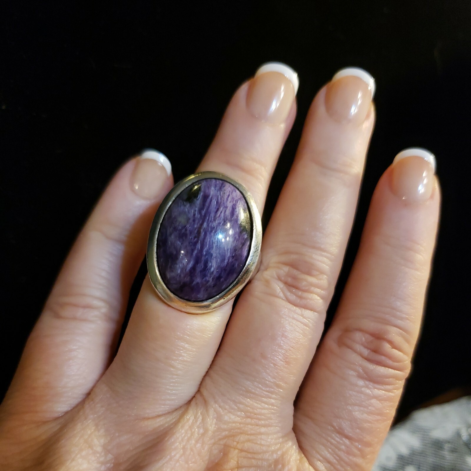 Bold Sterling Silver CHAROITE Ring, Designer Sign… - image 10