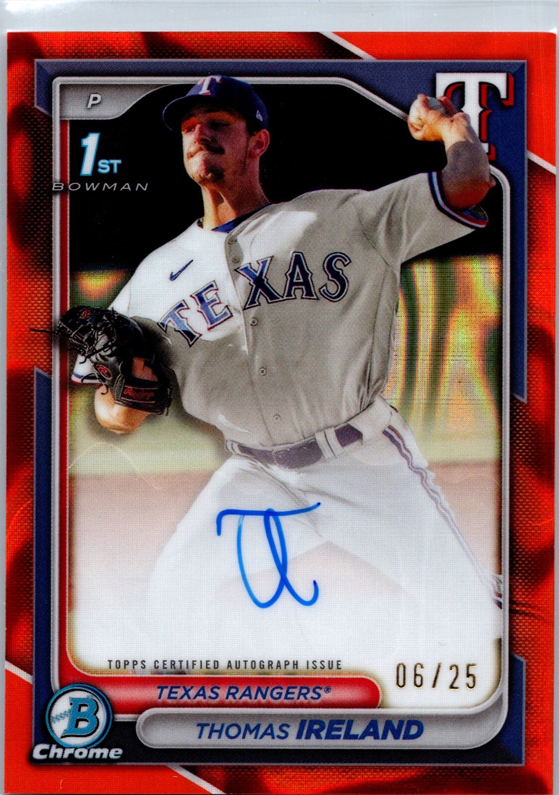 2024 Bowman Chrome - 1st Auto Thomas Ireland Orange Lava #/25 Rangers