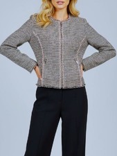 Rebecca Taylor Tweed Jacket in Gray with Pink Trim