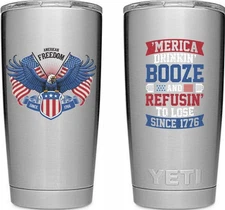 YETI 20 oz Rambler Tumbler with Magslider Lid | American Flag Eagle UV Printed