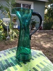 Blenko Glass Sandblast Mark Nile Green Wayne Husted 11.5" Triangle Top Pitcher