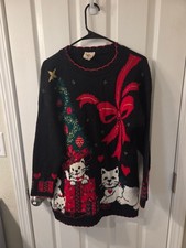 Nut Cracker Ugly Christmas Sweater Mens Large Knit Made in USA Cats #S93