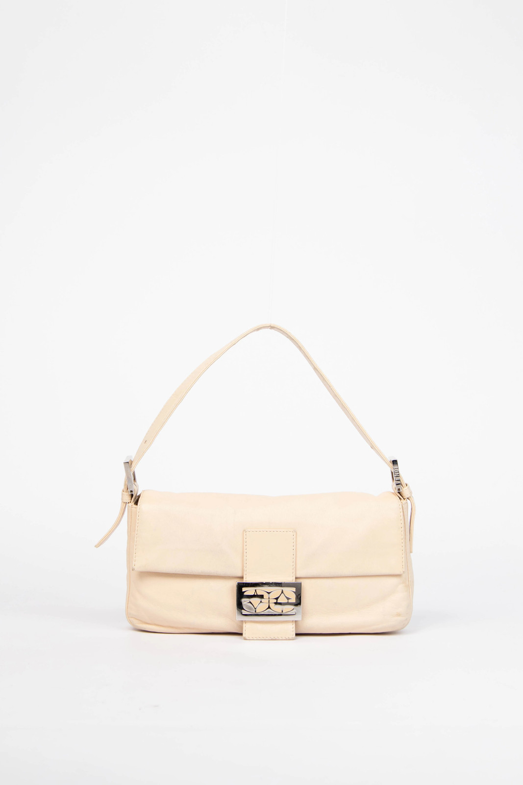 Vintage Fendi Beige Lambskin Leather Baguette Shoulder Bag