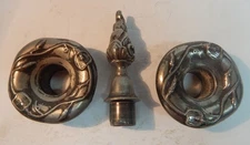 Antique SilverPlate/Pewter? Flame Tip Candelabra Insert Finial/Bobeches Cndl Cup