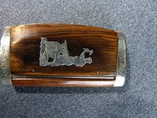 Boite tabatière ancienne en bois et métal à décor forgeron enclume marteau