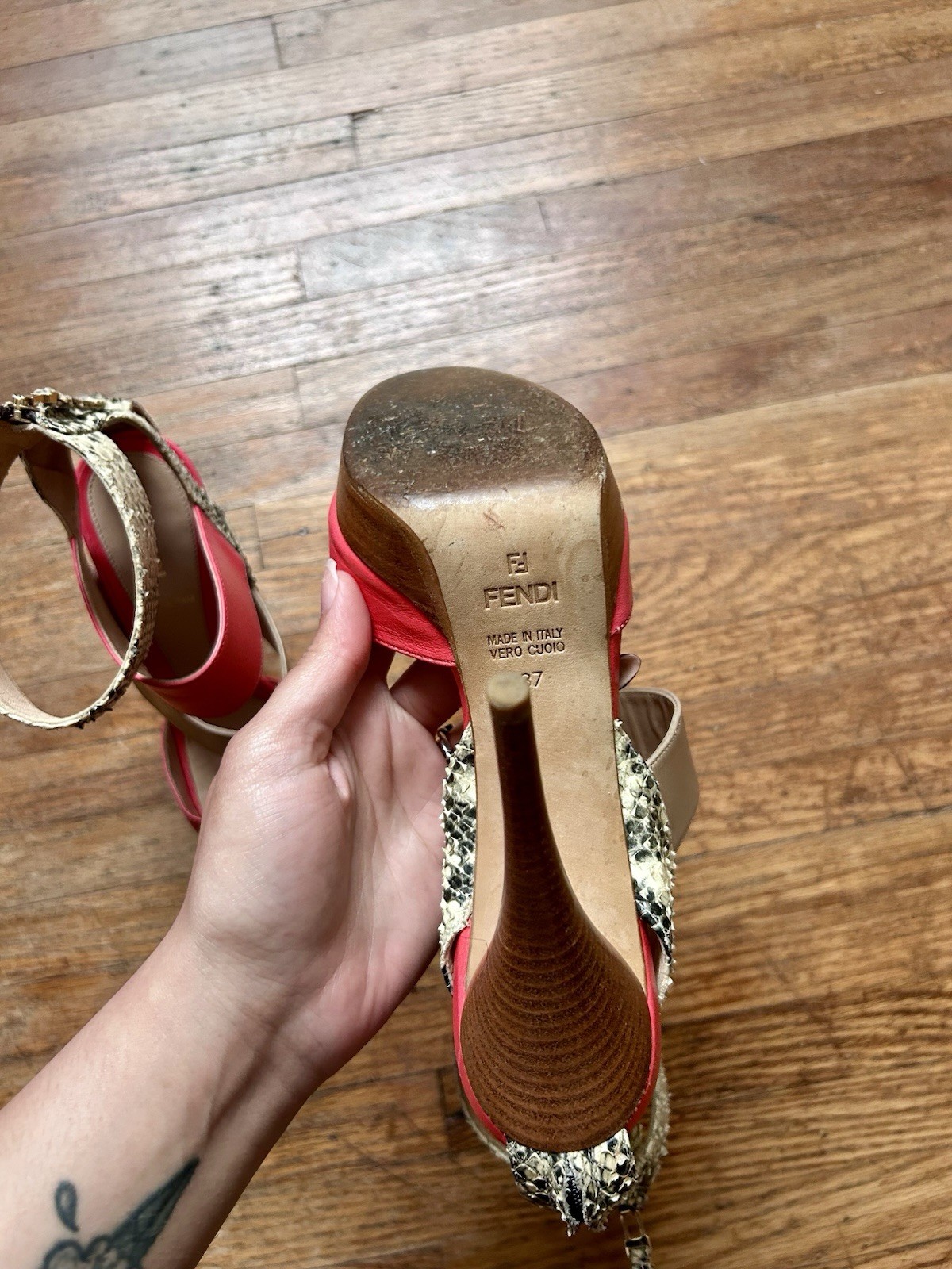 Fendi Tricolor Leather Python Gladiator Open Toe … - image 7
