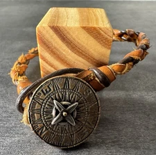 James Avery Retired Leather Braided  Point The Way Compass Bracelet Bronze 13.5G