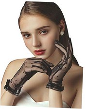 Short Lace Gloves Tea Party Gloves Costumes Glove for Wedding One Size Black