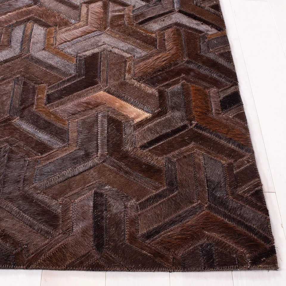 Hand Woven Natural Cowhide Hair on Patch Work Leather Modern Room A-05 - Image 4 of 4