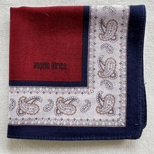 VTG Handkerchief Dark Red Cotton Border Blue Paisley Classic Pocket Square 18