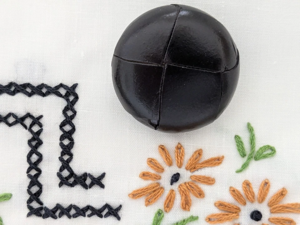 Set Of 2 Black LEATHER Buttons  28 mm 1 1/8" Made in Germany - Image 2 of 4