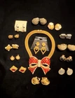 Vtg 80’s Glam Costume Jewelry Lot Chunky Gold Silver Tone Clip Earrings Necklace