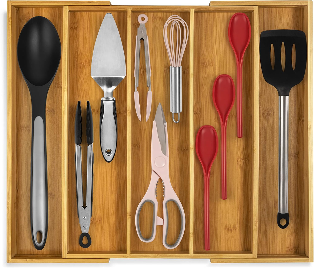Purawood Expandable Kitchen Drawer Organizer for Utensils and Cutlery