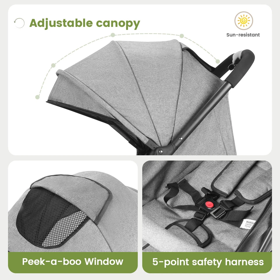 Folding Buggy Pushchair Lightweight - With Suspension & Reclining Function - Image 2 of 4