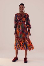 Farm Rio Mixed Leopards Jungle Long Sleeve Midi XS NEW