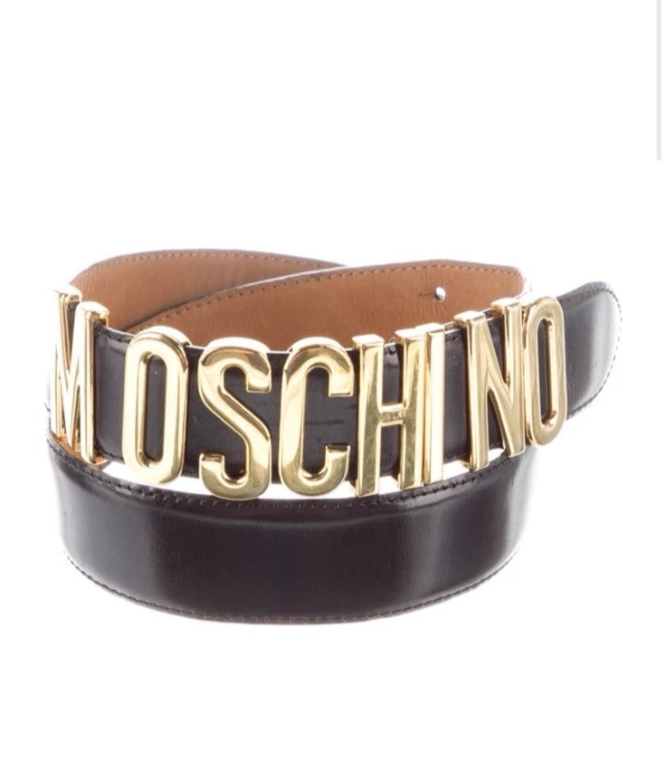 Cinturón de cuero negro con letras doradas MOSCHINO M Foto 4 de 4