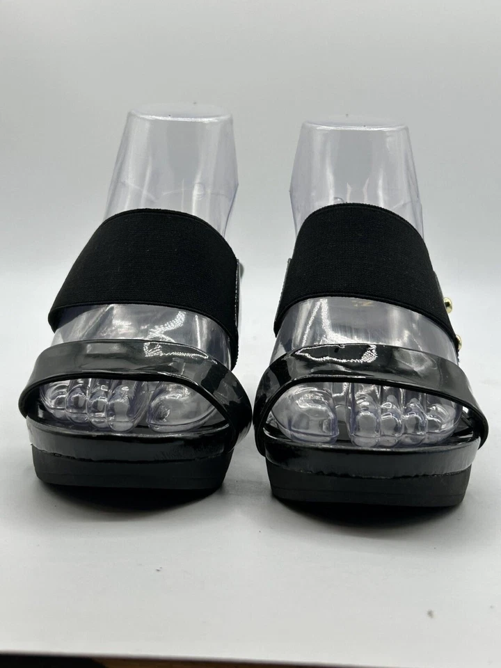 Sandalia de cuña Lauren Ralph Lauren Rhianna para mujer talla 7B charol negro Foto 2 de 4