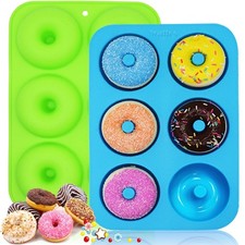2 Pack Silicone Donut Molds Non-Stick Baking Donut Pans with 6 Cavities