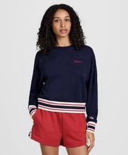 Champion Women's French Terry Sweatshirt - Navy Medium Elective Crop MSRP 38