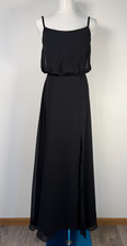 Azazie C Spaghetti Strap Chiffon Slit Maxi Dress Black Formal Gown Size C