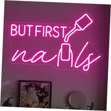 But First Nail Neon Sign for Salon Decor,Pink Neon Light up Beauty Butfirst
