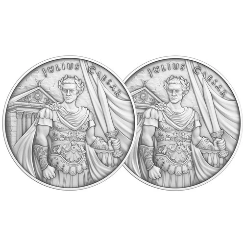 Lot of 2 - 1 Troy oz Julius Caesar Design .999 Fine Silver Round