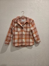 Old Navy Shacket Girls Size 10-12 Peach Ivory Plaid Heavyweight Flannel Shacket
