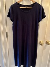 Talbots Navy Blue Cotton Scallop Sleeve Pullover Dress Size L
