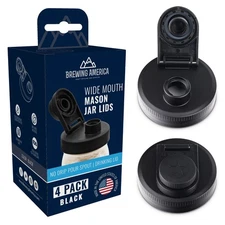 Mason Jar Lids Wide Mouth Plastic 4 pack-USA Made-Flip Cap Screw Top Pour Spo...