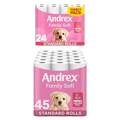 Andrex Family Soft Toilettenpapier - 45 Toilettenpapierrollen früher Andrex schonend reinigen