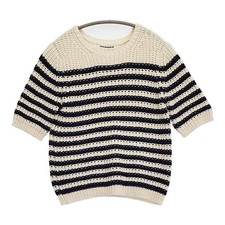 Mina Perhonen Stair Cotton Knit Sweater 40 OffWhite Navy Short Sleeve