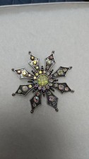 Vintage Starburst Crystal Rhinestone Brooch Pin Snowflake Style