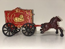 VINTAGE Cast Iron Toy Horse Drawn Circus Wagon w/Red Lion 2 Horses No Driver