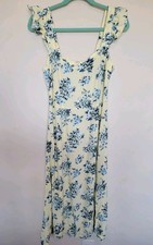 Loft Womens Floral Ruffle Strap Midi Dress Zip Back Slit Size 8