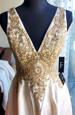 NWT Lulus Champagne Beaded Satin Sleeveless Dress 4 Wedding Prom Formal