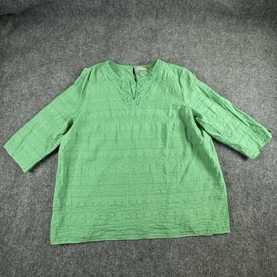 Alfred Dunner Tunic Top Women s 24W Green Embellished Boho Cottagecore Fair Work