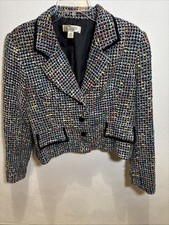 Clues Collection Blazer Women Sz 14 Multicolor Speckle Tweed Jacket Vintage